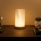 Wavy Texture Cylindrical Table Lamp, Ambient LED Accent Lighting For Bedside Counters And Work Surfaces