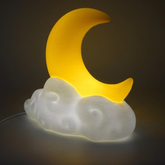 Crescent Moon On Cloud Sculptural LED Lamp, Dual-Tone Ambient Bedside Lighting With Customizable Illumination Shades