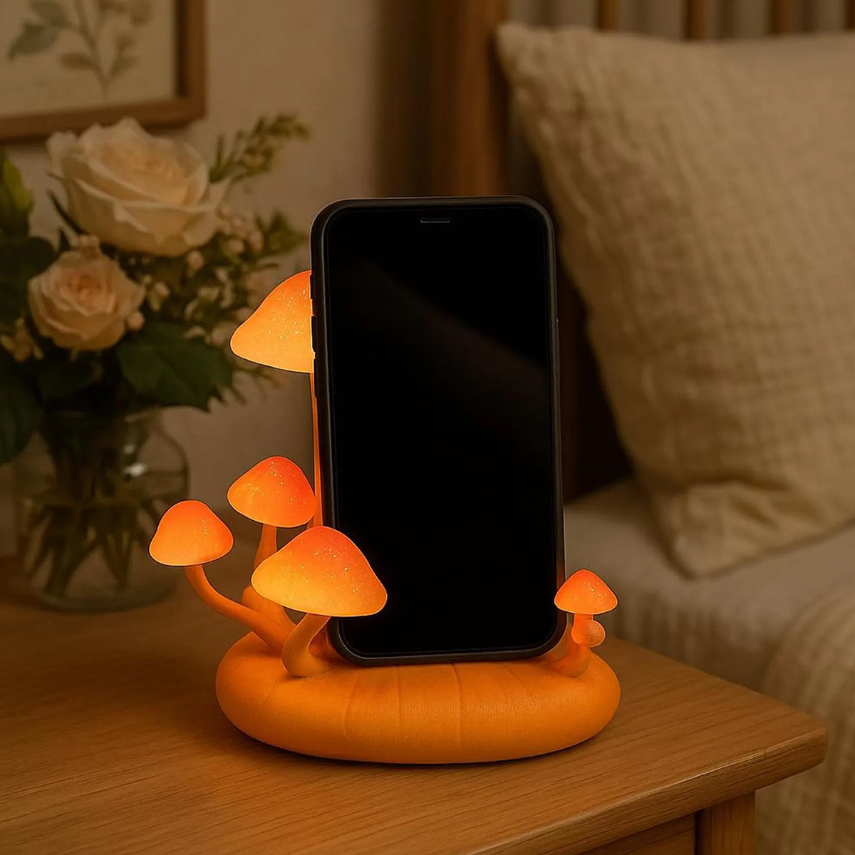 Fantasy Mushroom Shaped Phone Holder, Decorative Desktop Device Support Stand For Bedside And Workstation