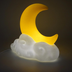 Crescent Moon On Cloud Sculptural LED Lamp, Dual-Tone Ambient Bedside Lighting With Customizable Illumination Shades
