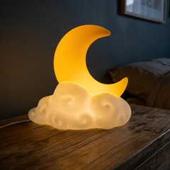 Crescent Moon On Cloud Sculptural LED Lamp, Dual-Tone Ambient Bedside Lighting With Customizable Illumination Shades