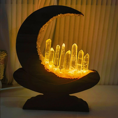 Crescent Moon Crystal Accent Lamp, Enchanted LED Ambient Table Light For Bedroom Shelves And Bohemian Interior Styling